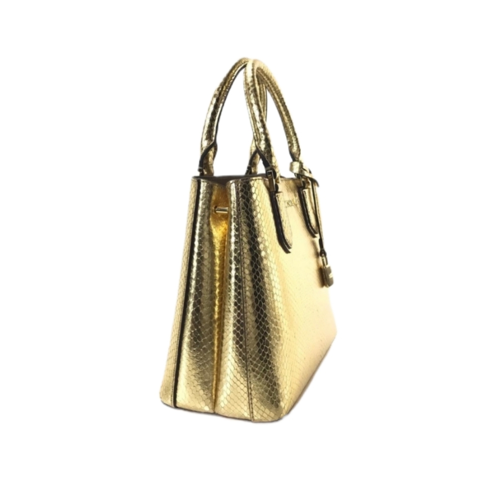 Michael Kors Adele Embossed Leather Gold MD Messenger Crossbody Bag - Picture 3 of 8
